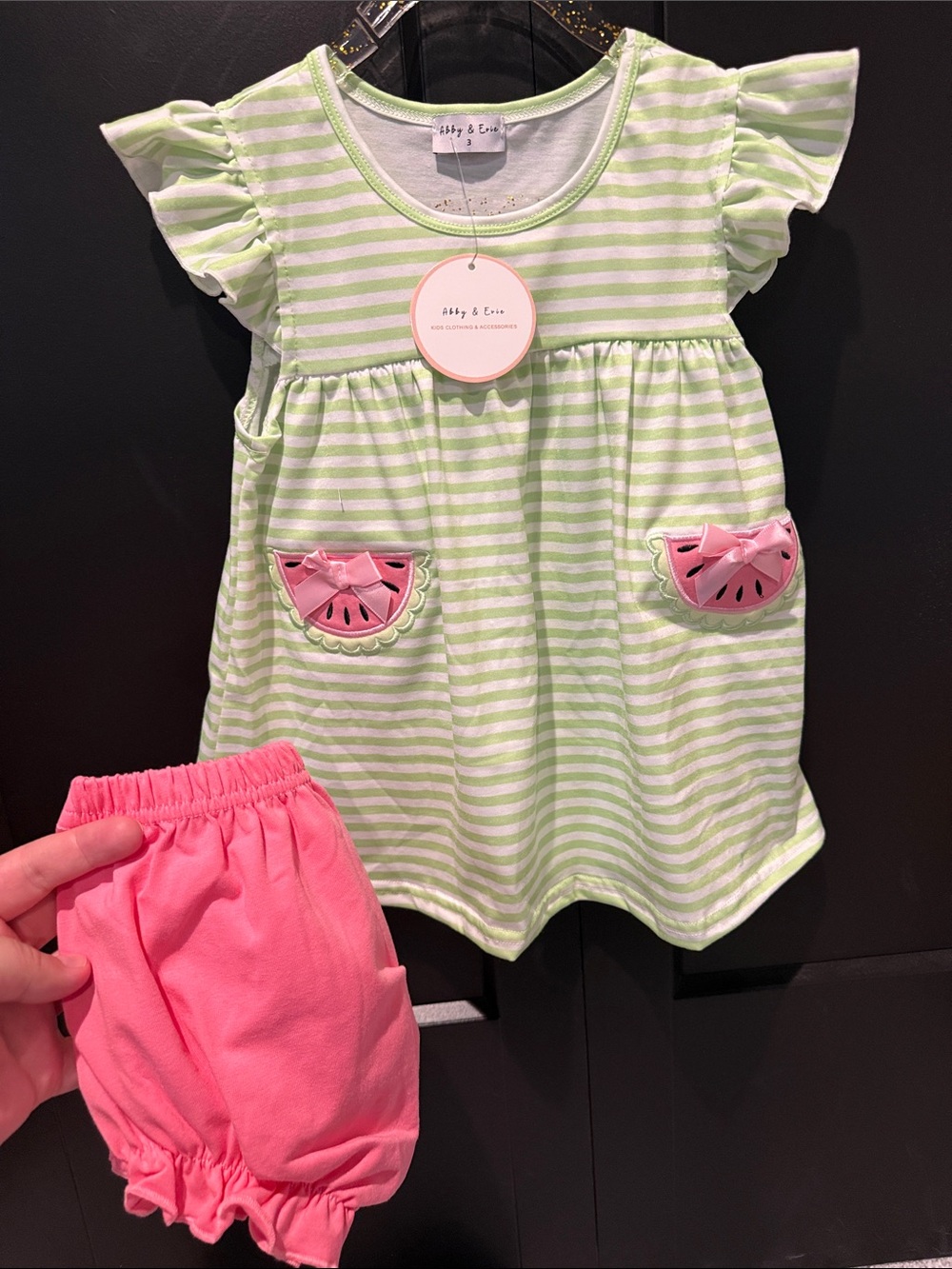 Green Stripe and Pink Watermelon Kids Matching Set